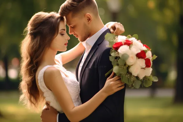 婚礼相拥的新婚夫妇浪漫摄影图