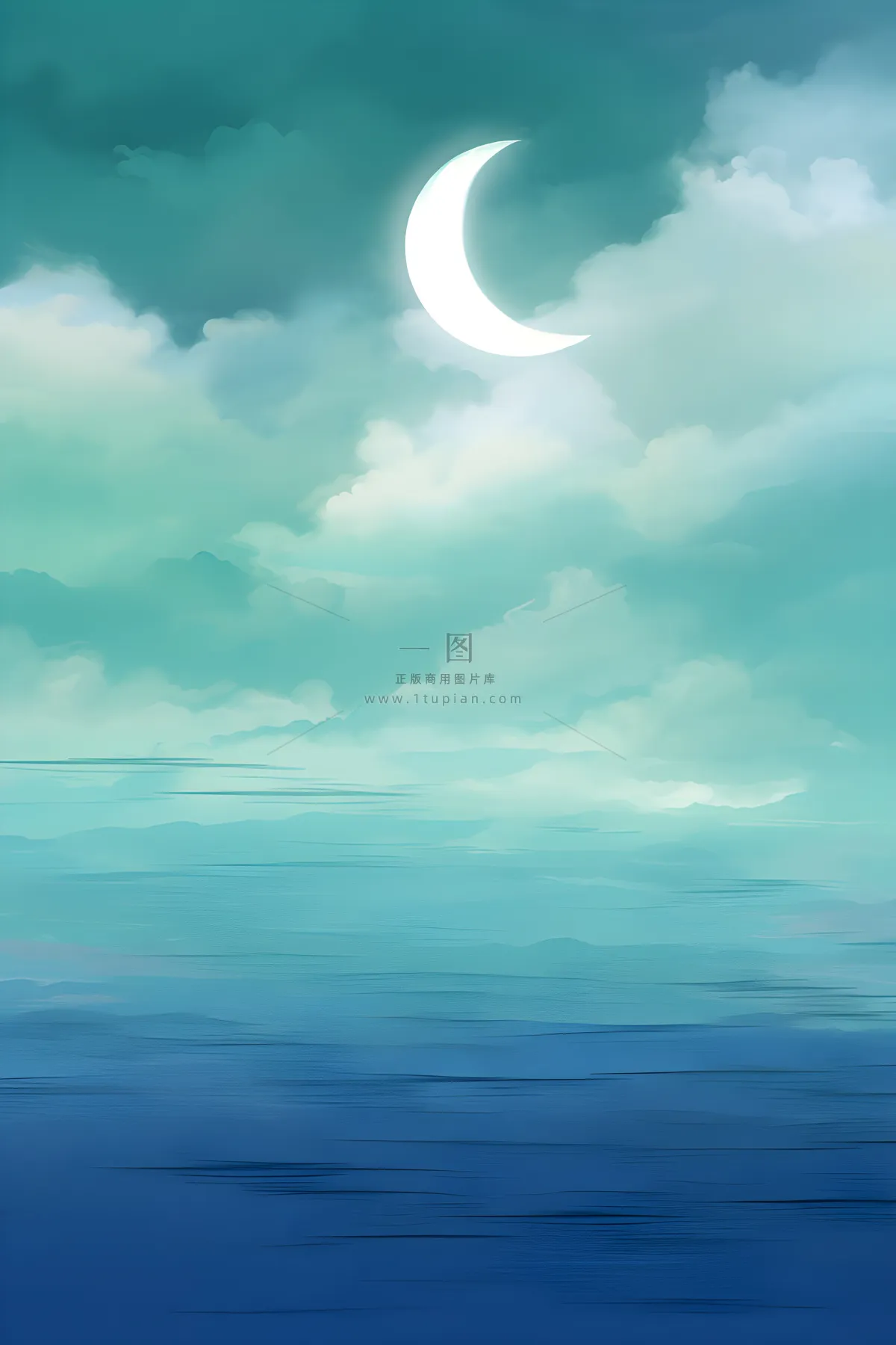 夜晚月亮河边清新意境背景