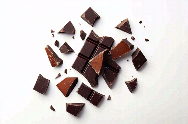 黑巧巧克力碎块白色背景摄影图