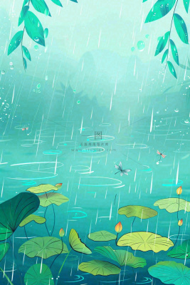 春天雨季池塘里的荷花蜻蜓雨水谷雨惊蛰卡通插画背景 春天雨季池塘里的荷花蜻蜓雨水谷雨惊蛰卡通插画背景