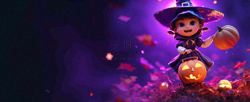 万圣节紫色黄南瓜黑色恐怖，疯狂奇幻鬼屋
