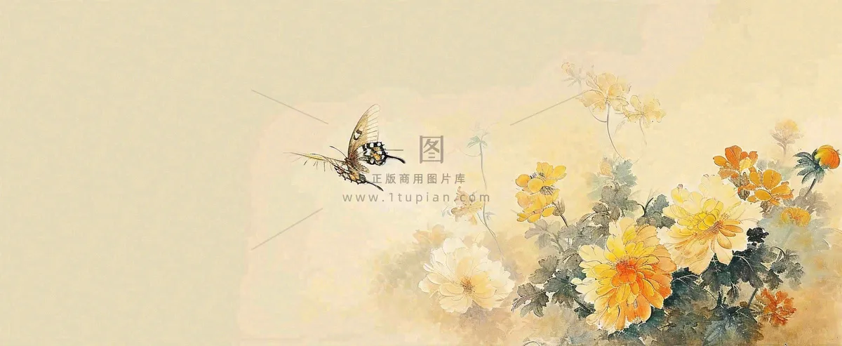 温馨纹理橙色花朵鲜花蝴蝶意境唯美渐变,中国风