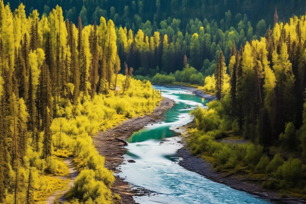新疆美景喀纳斯河流山川摄影图