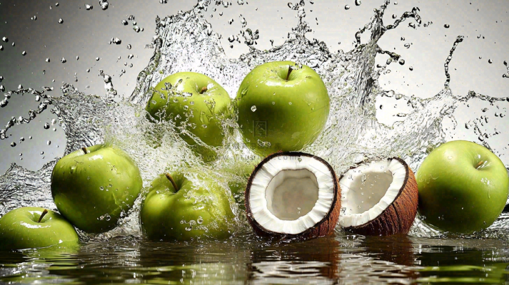  椰子汁飞溅新鲜果汁摄影图