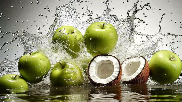  椰子汁飞溅新鲜果汁摄影图