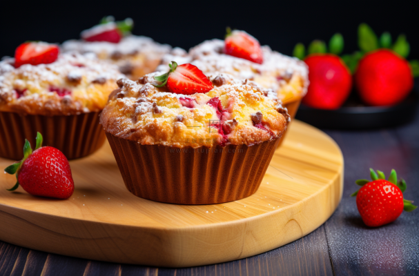 小蛋糕草莓甜点下午茶摄影图