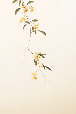 桂花枝叶清新黄色国风背景