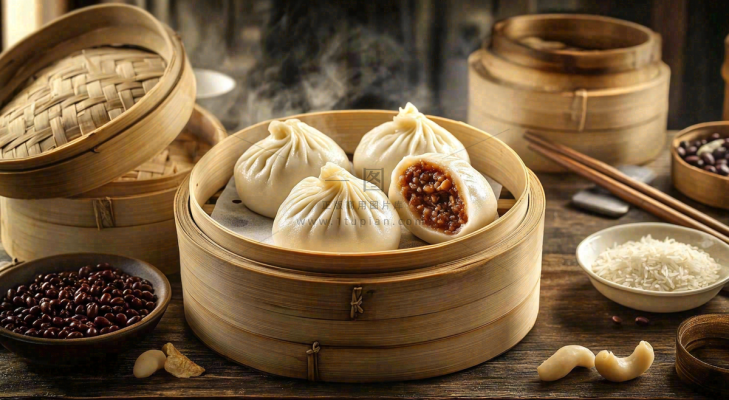 美味的小笼包笼屉美食早点摄影图