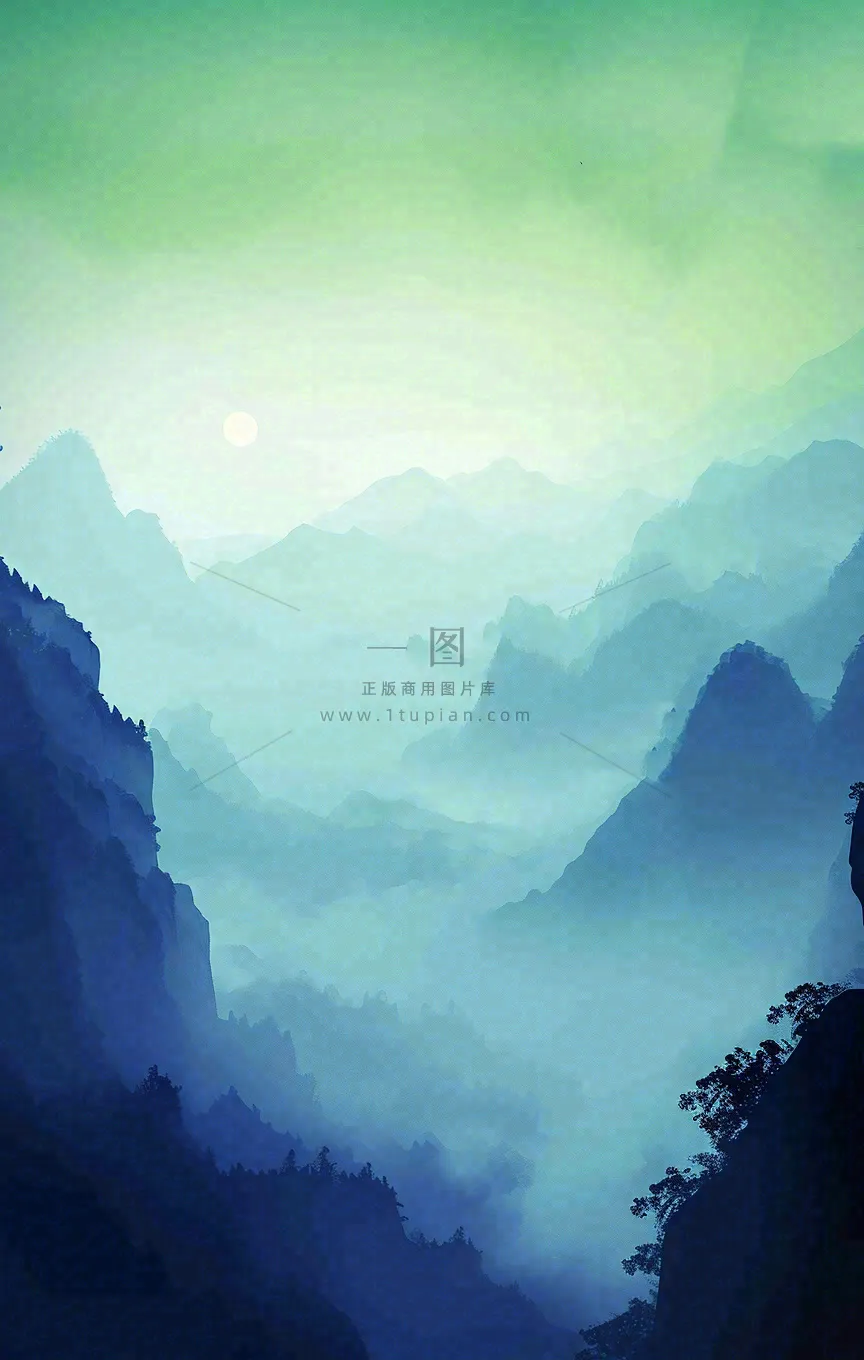 中国风云雾山脉河流湖面意境植物