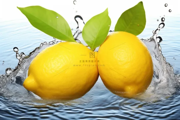 柠檬掉落水中溅起水花摄影图