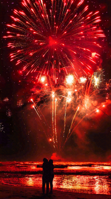 新春春节放烟花庆祝红色喜庆小年除夕夜国庆摄影图