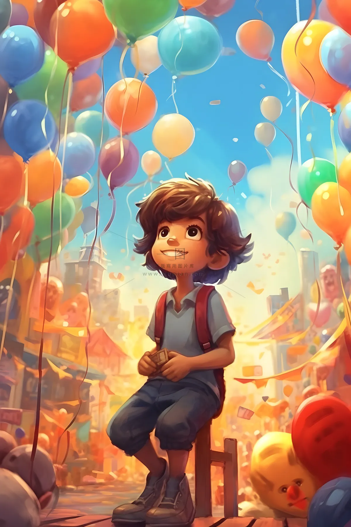 儿童孩子玩耍气球乐园聚会插画海报素材背景