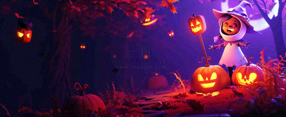 万圣节紫色黄南瓜黑色恐怖，疯狂奇幻鬼屋