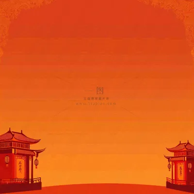 红色渐变国风建筑剪影,中国风简约 红色渐变国风建筑剪影,中国风简约