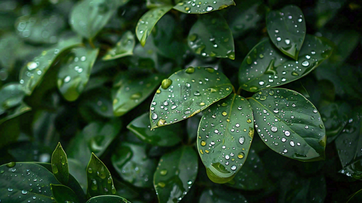 绿色植物绿叶上的露水雨水寒露摄影图