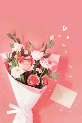 粉色鲜花玫瑰花花束妇女节七夕摄影图
