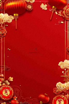 红色灯笼新年春节喜庆梅花祥云节日红色背景小年除夕元宵节插画背景