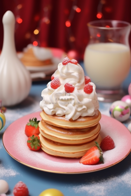 松塔饼奶油尖蛋糕草莓节日蛋糕甜点摄影图