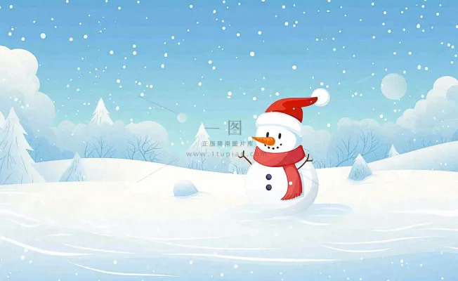 唯美卡通冬天冬季雪地雪人立冬冬至小雪大雪插画背景