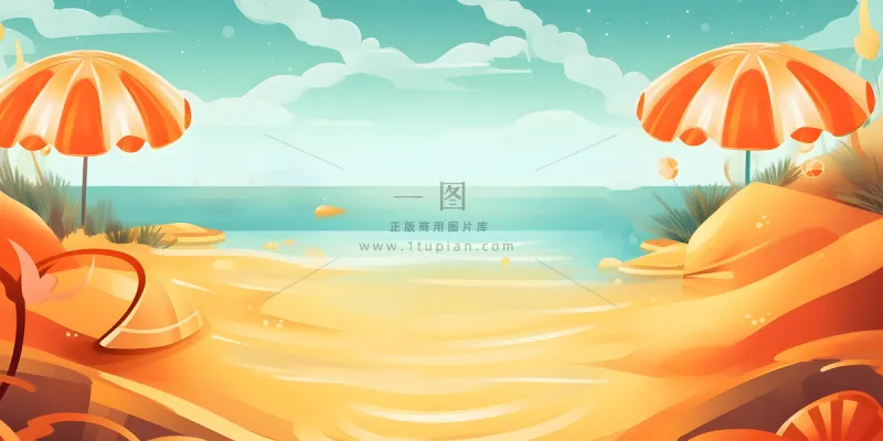 沙滩遮阳伞海洋金橘色背景