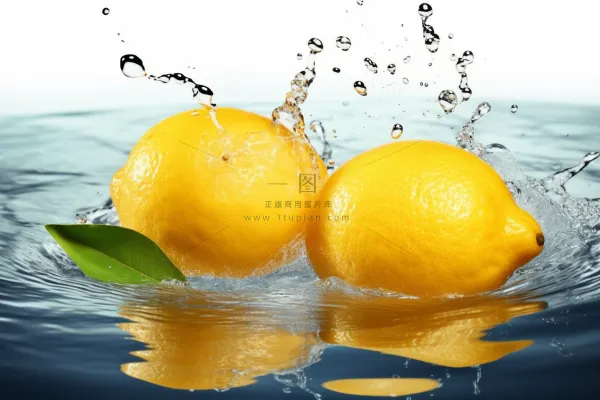 柠檬掉落水中溅起水花摄影图