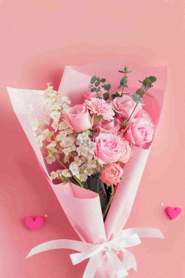粉色鲜花玫瑰花花束妇女节七夕摄影图