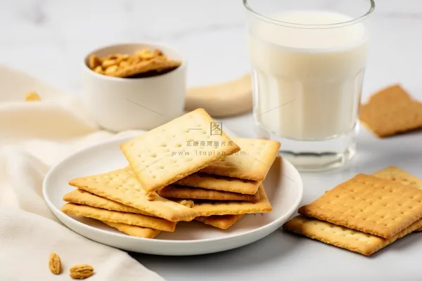 营养早餐苏打饼牛奶坚果摄影图