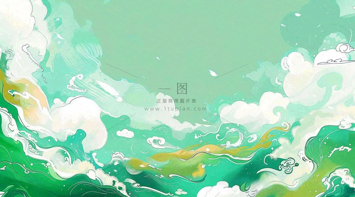 端午节水浪花绿色创意插画背景