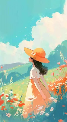 油画女孩春天踏青郊游山脉鲜花草地,春分,插画手绘 油画女孩春天踏青郊游山脉鲜花草地,春分,插画手绘