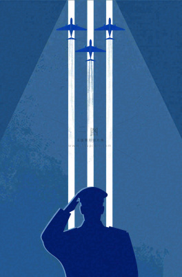 建军蓝色纹理简约军人剪影飞机插画背景 建军蓝色纹理简约军人剪影飞机插画背景