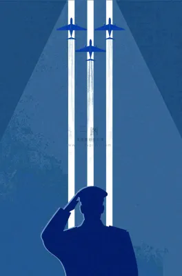建军蓝色纹理简约军人剪影飞机插画背景 建军蓝色纹理简约军人剪影飞机插画背景