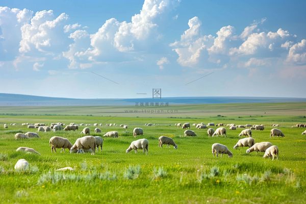 春天草原牛羊内蒙摄影图