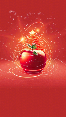 平安夜创意插画红苹果金色圣诞树线条围绕插画背景