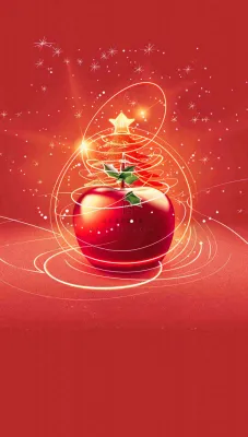平安夜创意插画红苹果金色圣诞树线条围绕插画背景