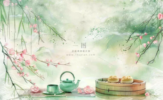 春天桃花春茶茶壶燕子清明山水国画中国风水墨插画背景茶文化采茶 春天桃花春茶茶壶燕子清明山水国画中国风水墨插画背景茶文化采茶
