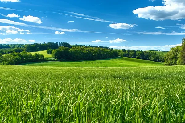 春天草原草坪蓝天白云摄影图