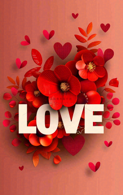 红色鲜花情人节love立体插画情人节七夕背景 红色鲜花情人节love立体插画情人节七夕背景