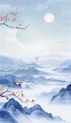 中国风山水秋冬柿子树霜降插画背景 中国风山水秋冬柿子树霜降插画背景