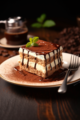 提拉米苏蛋糕可可粉蛋糕下午茶美食甜点摄影图