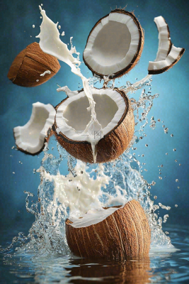  椰子汁飞溅新鲜果汁摄影图