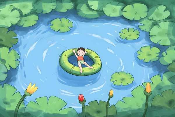 夏日玩水湖面植物荷叶睡莲插画背景 夏日玩水湖面植物荷叶睡莲插画背景