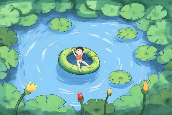 夏日玩水湖面植物荷叶睡莲插画背景 夏日玩水湖面植物荷叶睡莲插画背景