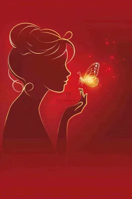 红色金线剪影女生节妇女节唯美插画背景 红色金线剪影女生节妇女节唯美插画背景
