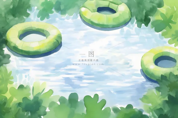 夏日玩水湖面植物荷叶睡莲插画背景 夏日玩水湖面植物荷叶睡莲插画背景