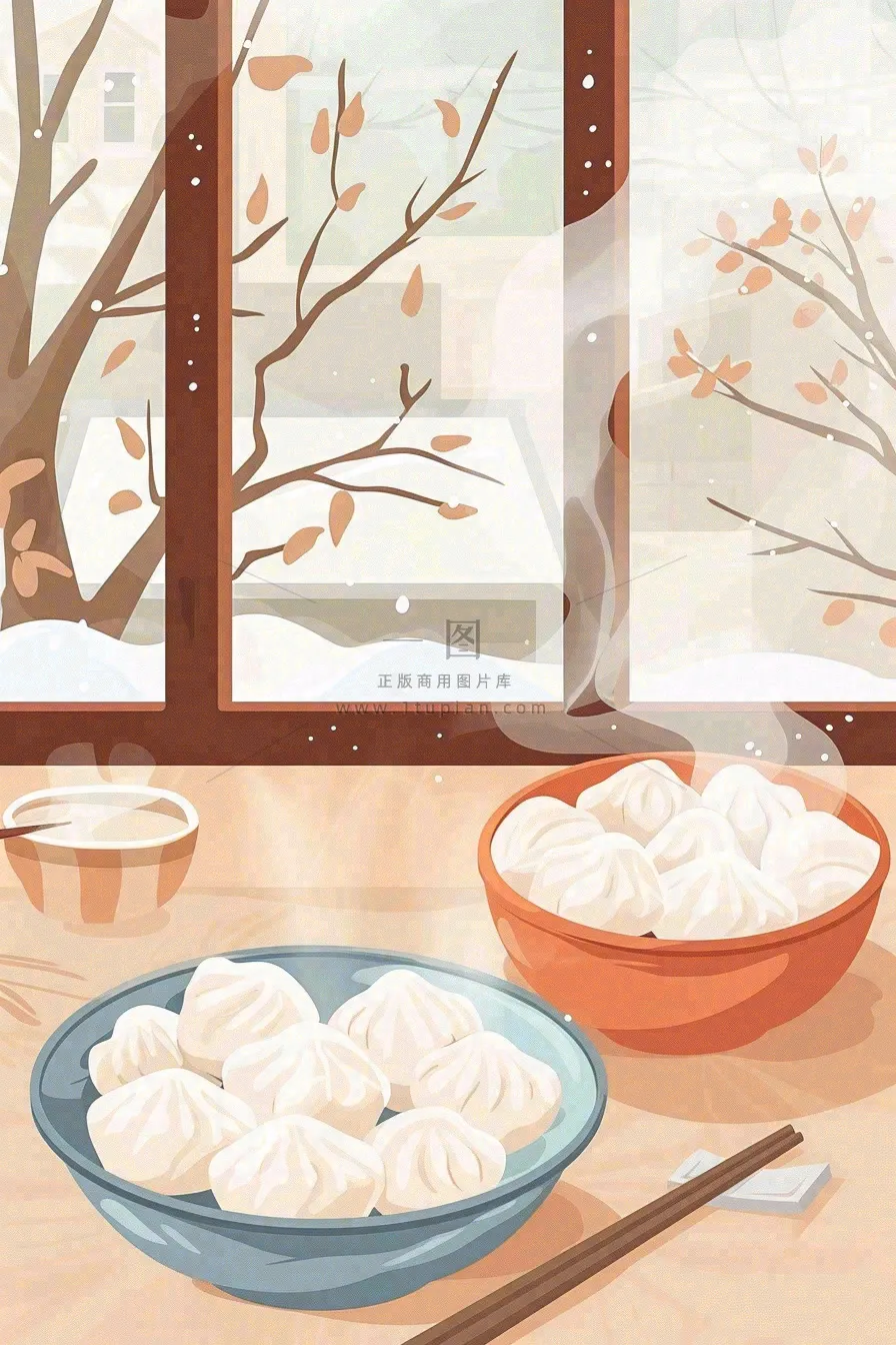冬至吃饺子中国传统美食节日插画背景