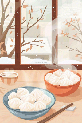 冬至吃饺子中国传统美食节日插画背景 冬至吃饺子中国传统美食节日插画背景