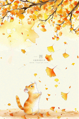 秋天银杏树下的松树秋意金黄色立秋秋分白露唯美插画背景 秋天银杏树下的松树秋意金黄色立秋秋分白露唯美插画背景