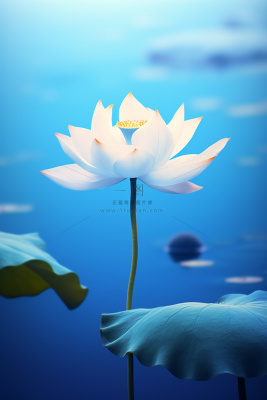 蓝色简约大气荷花意境背景 蓝色简约大气荷花意境背景