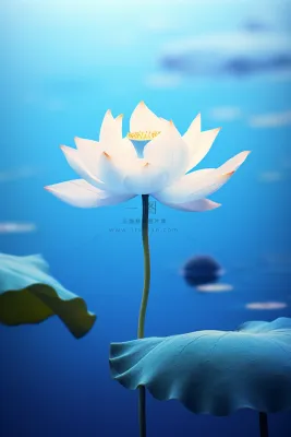 蓝色简约大气荷花意境背景 蓝色简约大气荷花意境背景