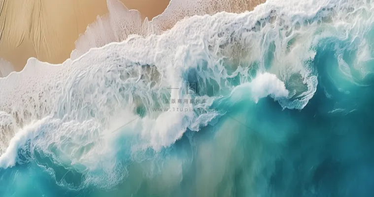 海岸边海浪为背景的海滩场景航拍摄影图